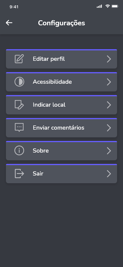 tela configurações